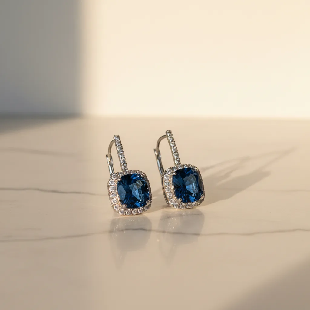 Boucles d'oreilles saphir montées sur or blanc